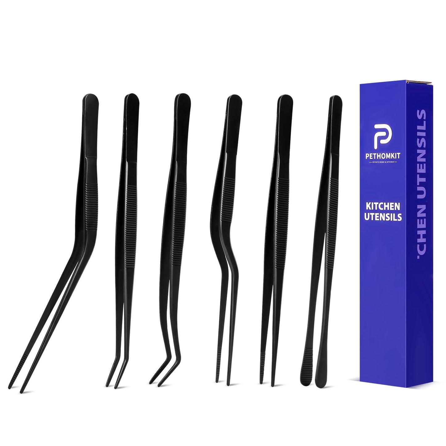 Kitchen Tweezer Tongs Set6 Pcs Kitchen Tweezers6.3" Cooking Tweezers SetStainless-Steel Food Chef Culinary Tweezers Tongs for Baking Decorating Feeding PlatingBlack